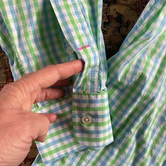 Lilly Pulitzer Green Blue & White Gingham Check Button Down Shirt Men’s L - Picture 7 of 9